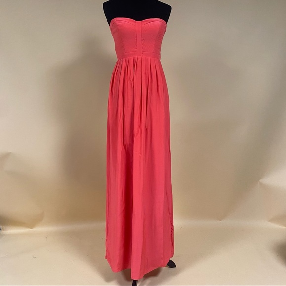 Parker Bayou Dragon Fruit Coral Strapless Silk Gown Maxi Dress Size S - Picture 2 of 12